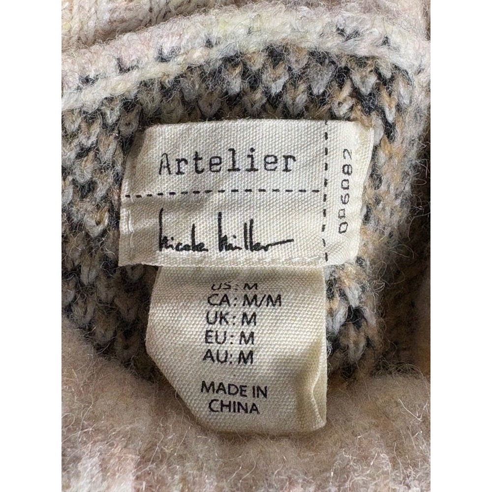 Artelier Nicole Miller Womens Cream Fair Isle Diamond Turtleneck Sweater Size‎ M - Picture 3 of 8
